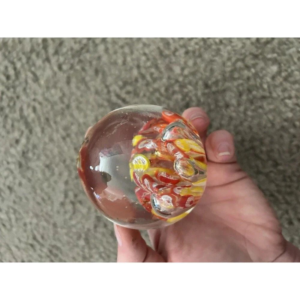 Art Glass Blown Paperweight Controlled Bubble Flower Petals Spring Colors